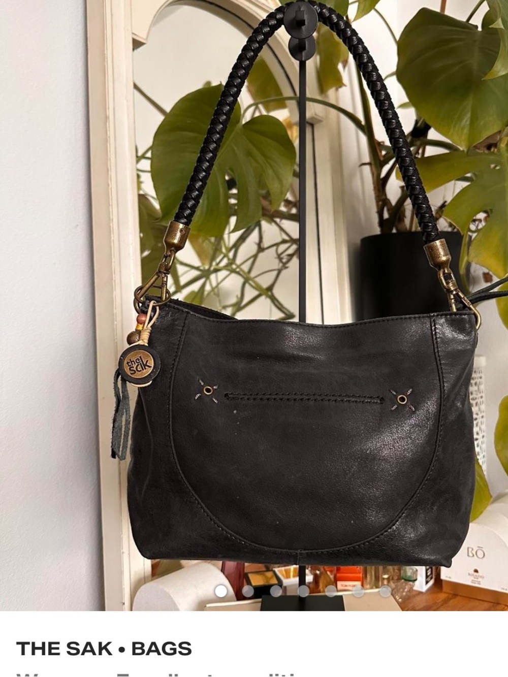The Sak Black Leather Braided Strap Shoulder Bag